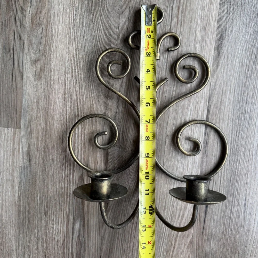 Vintage Metal Scroll Wall Sconce Double Taper Candle Holder Antique Bronze